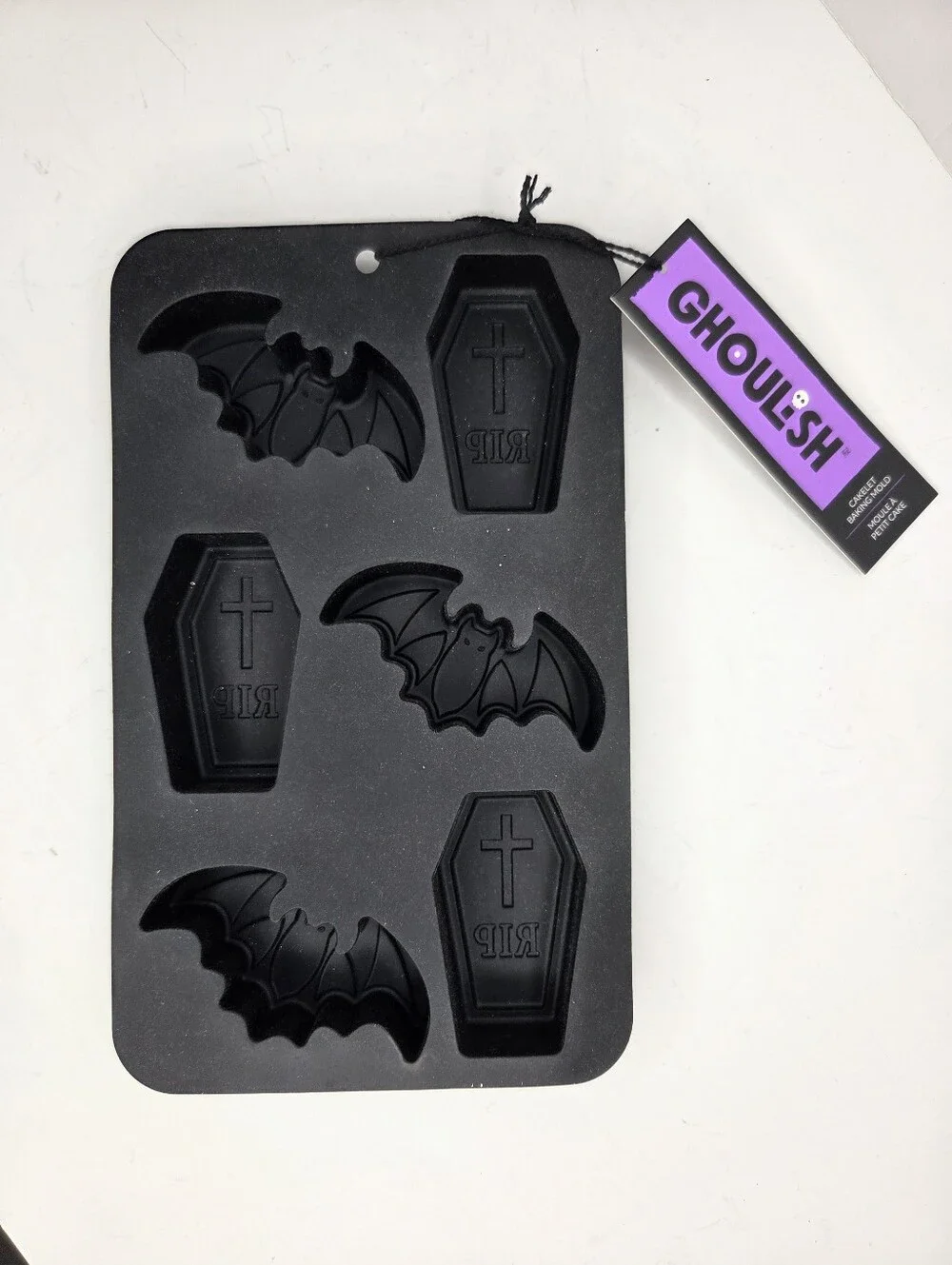 Ghoulish Black Silicone Halloween Bat And Coffin Tombstone Candy Baking Molds